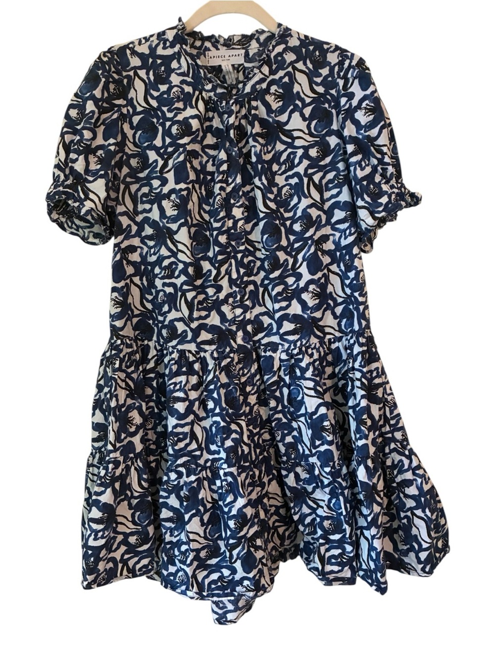 Apiece Apart Las Alturas Mini Dress Blue Floral Cotton M Excellent Condition